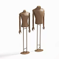Wooden Human Body Mannequins Standing On Metal Stands Against White Background