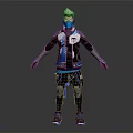 Futuristic Sci Fi Game Character With Silver White Hair Mask And Black Blue Armor Outfit