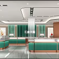 Modern Jewelry Store Interior Design With Green Display Counters And Elegant Lighting