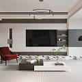 Modern Living Dining Room Interior With Sofa Coffee Table Chandelier And Artwork