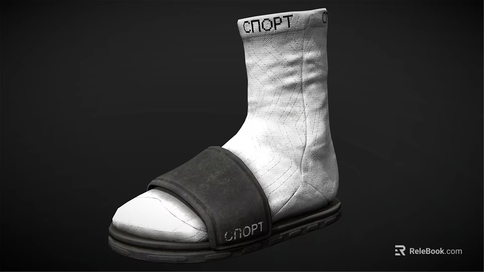 White Sport Sock Style Shoe With Black Strap And Rubber Sole Design 3d model 