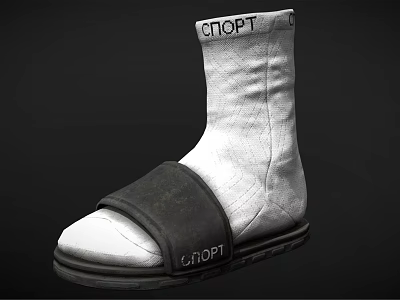 White Sport Sock Style Shoe With Black Strap And Rubber Sole Design 3d model