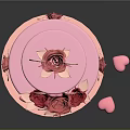 Two Tier Pink Cake with Red Roses and Heart Decorations on Top