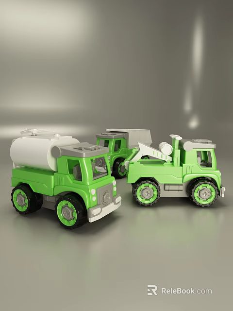 Green Electric Toy Trucks with Different Styles for Kids Playtime Fun 3d model 