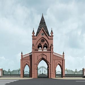 European-style gate Gothic pavilion railing fence 3d model