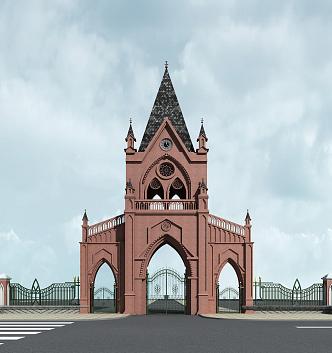 European-style gate Gothic pavilion railing fence 3d model