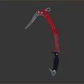Unique Red And Black Curved Blade Weapon With Decorative Design And Metallic Parts