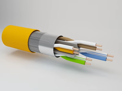 Household Appliances Internal Wiring With Yellow Cable And Silver Mesh Layer 3d model