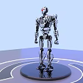 Detailed Mechanical Robot Sculpture on Circular Platform with Light Blue Background