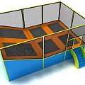 Colorful Trampoline Playground Equipment With Yellow Frame Orange Mat Safety Net And Staircase