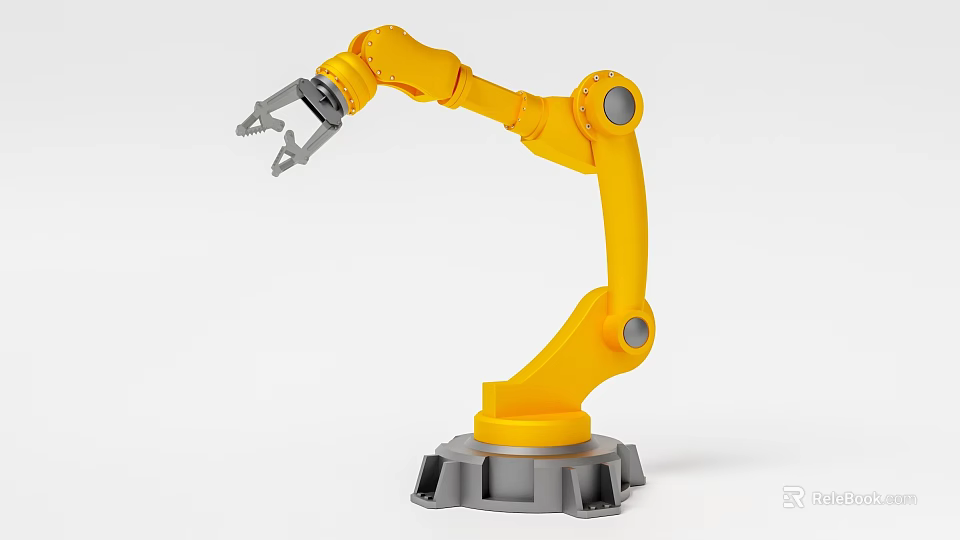 Yellow Industrial Robotic Arm Equipment with Gripper and Stable Base 3d model 