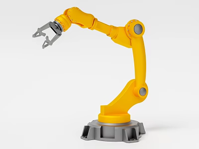 Yellow Industrial Robotic Arm Equipment with Gripper and Stable Base 3d model