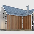 Modern Detached Villa With Wooden Siding Large Glass Windows Balcony And Gabled Roof