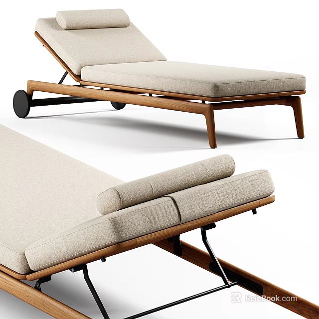 Modern Single Bed With Adjustable Backrest Wooden Frame And Beige Cushion 3d model 