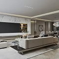 Modern Open Concept Dining and Living Room Interior With Sofa Coffee Table and Floor-to-Ceiling Windows