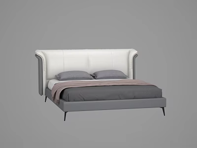 Modern Double Bed With White Leather Curved Headboard Gray Frame And Black Legs 3d model