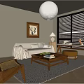 Living Room Interior Design With White Sofa Wooden Coffee Table Decorative Painting And Window Blinds