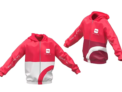 Red Zip Up Hoodie With White Accents And Brand Logo Design 3d model