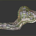 Architectural Model of Residential Buildings with Green Landscape and Surrounding Vegetation