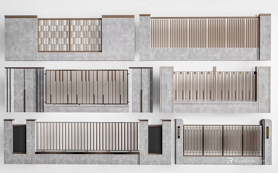 Modern Building Exterior Wall Design With Concrete Surface And Wooden Slatted Panels 3d model 