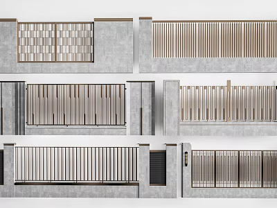 Modern Building Exterior Wall Design With Concrete Surface And Wooden Slatted Panels 3d model