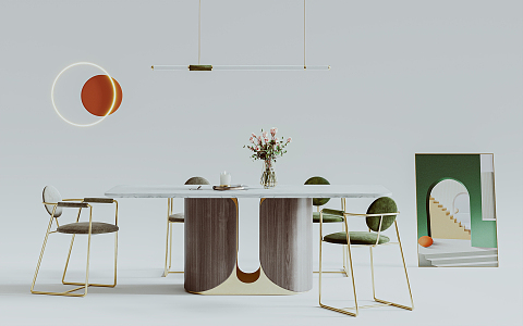 Light Luxury Dining Table and Chair Combination 3d model