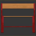 Modern Stylish Dining Chair With Red Frame Wooden Seat And Reflective Surface On Dark Background