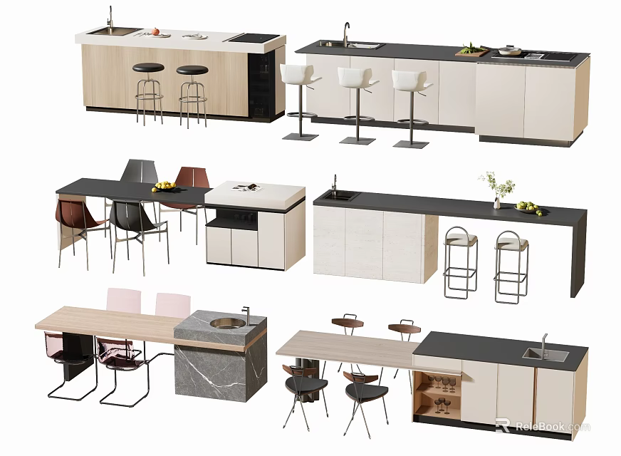 Modern Bar Counter Designs With High Stools Cabinet Storage And Decorative Elements 3d model