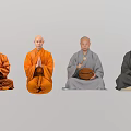 Four Monks Sitting in Meditation With Colored Robes and Prayer Hands