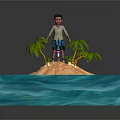 Small Island With Palm Trees And Person Surrounded By Blue Water