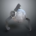 Luxury Watch With Gray Strap And Black Dial On Moon Model Dark Background