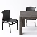 Modern Wooden Dining Table Set With Four Black Leather Chairs 3d model