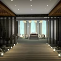 Elegant Hotel Corridor Interior With Warm Lighting Decorative Wall Panels And Polished Wooden Floors