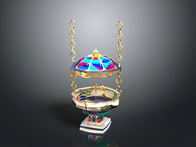 Carousel Shaped Decorative Sculpture With Colorful Stained Glass Dome Hanging Chain And Detailed Base 3d model