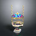 Carousel Shaped Decorative Sculpture With Colorful Stained Glass Dome Hanging Chain And Detailed Base