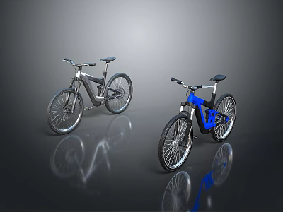 Modern Sleek Bicycles In Silver And Blue With Reflective Surface And Minimal Background 3d model