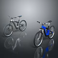 Modern Sleek Bicycles In Silver And Blue With Reflective Surface And Minimal Background