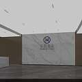 Modern Corporate Reception Lobby With Marble Brand Logo Wall And Warm Wood Veneer Decoration