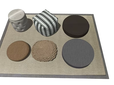Various Ottoman Poufs in Different Colors and Textures on a Neutral Mat 3d model