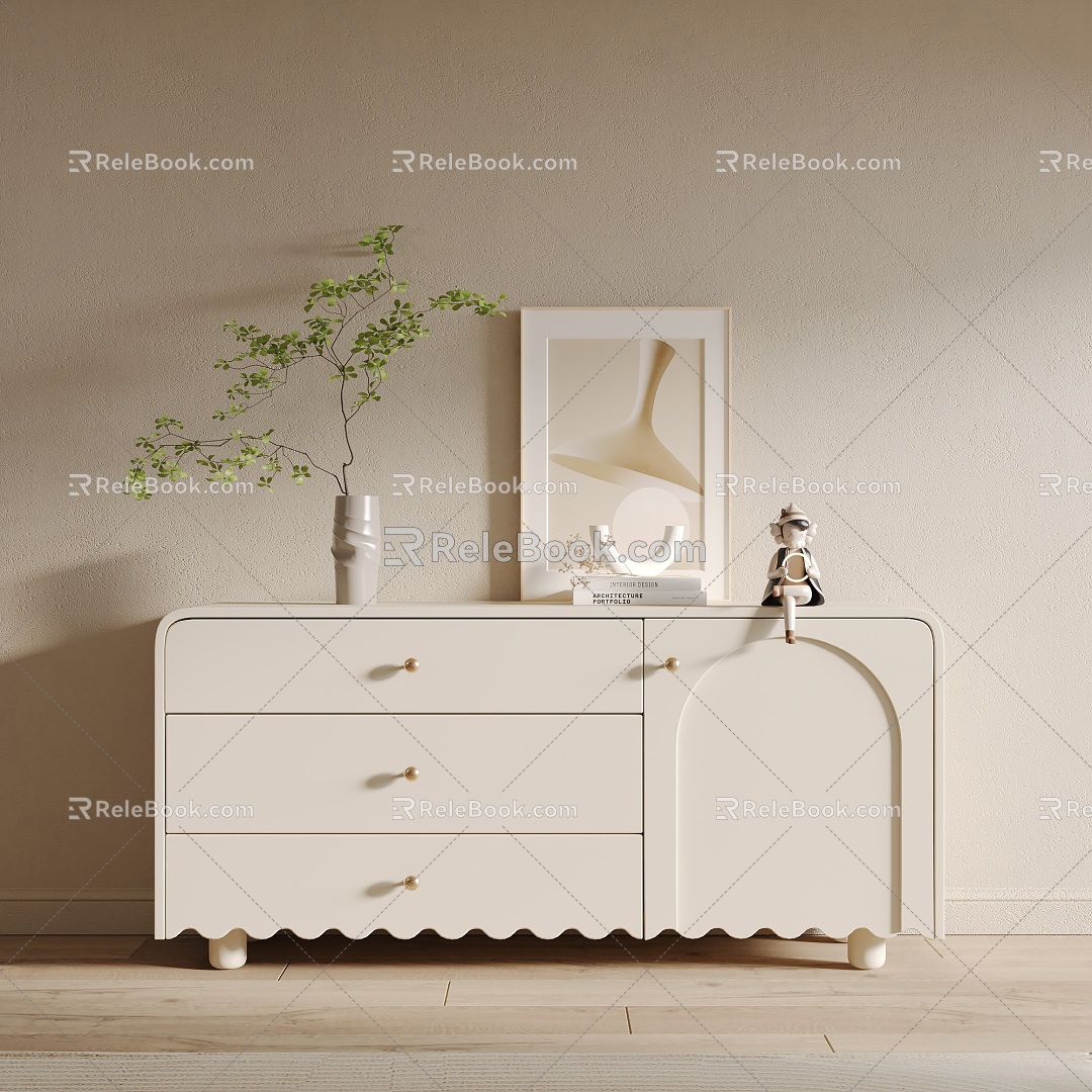 Side Cabinet Cream Style Entrance Cabinet 3d model