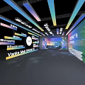 Large Modern Conference Venue With Bright Lighting Stage Podium Projection Screens And Seats
