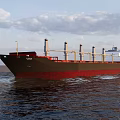 Large Cargo Ship With Red Black Hull On Sea 3d model