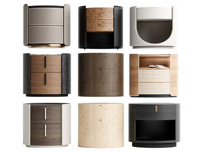 Modern Nightstands Featuring Various Styles Wooden Materials and Storage Solutions 3d model