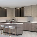 Modern Kitchen Interior With Gray Cabinets Island Counter And Bar Stools 3d model