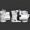 White And Black Mechanical Component 3D Model With Circular Yellow Parts And Connected Joints