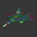 Blue Airplane Model with Green Wings Yellow Cockpit Red Blue Striped Nose on Dark Background
