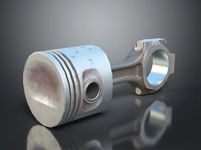 Detailed Metal Engine Piston With Connecting Rod And Machined Surface Reflection 3d model