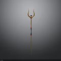 Golden Trident Weapon With Black Red Accents And Long Shaft Design
