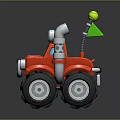 Red Cartoon Toy Truck With Large Wheels Green Antenna And White Details