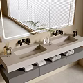 Modern Bathroom Vanity With Double Sinks Backlit Mirror And Gray Cabinet